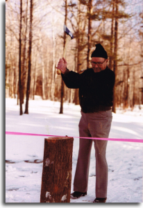 A lumberjack at heart, Art chose to cut the ribbon in a manner fitting of his background.